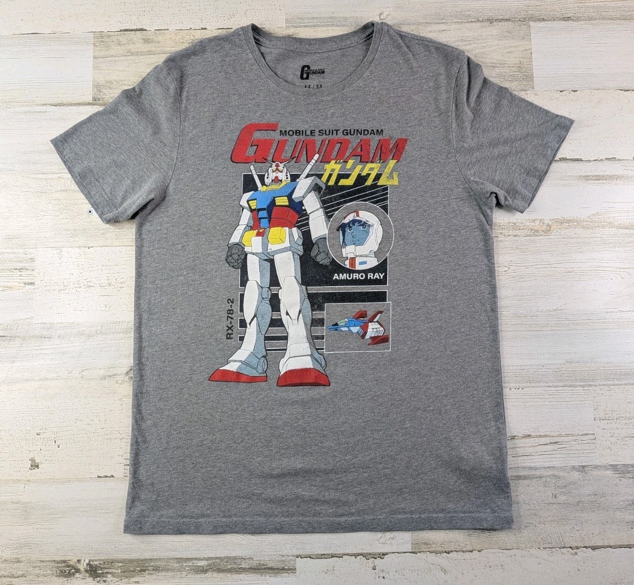 Mobile Suit Gundam Shirt Mens Medium Gray Graphic Distressed