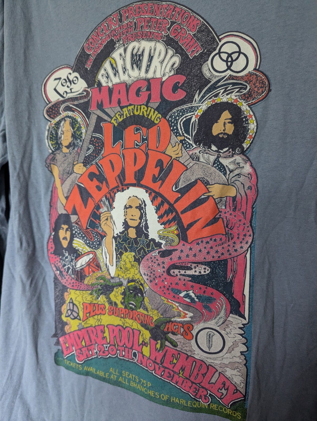Old Navy Men’s L “Led Zeppelin” Long Sleeve Graphic T-Shirt -Light Blue