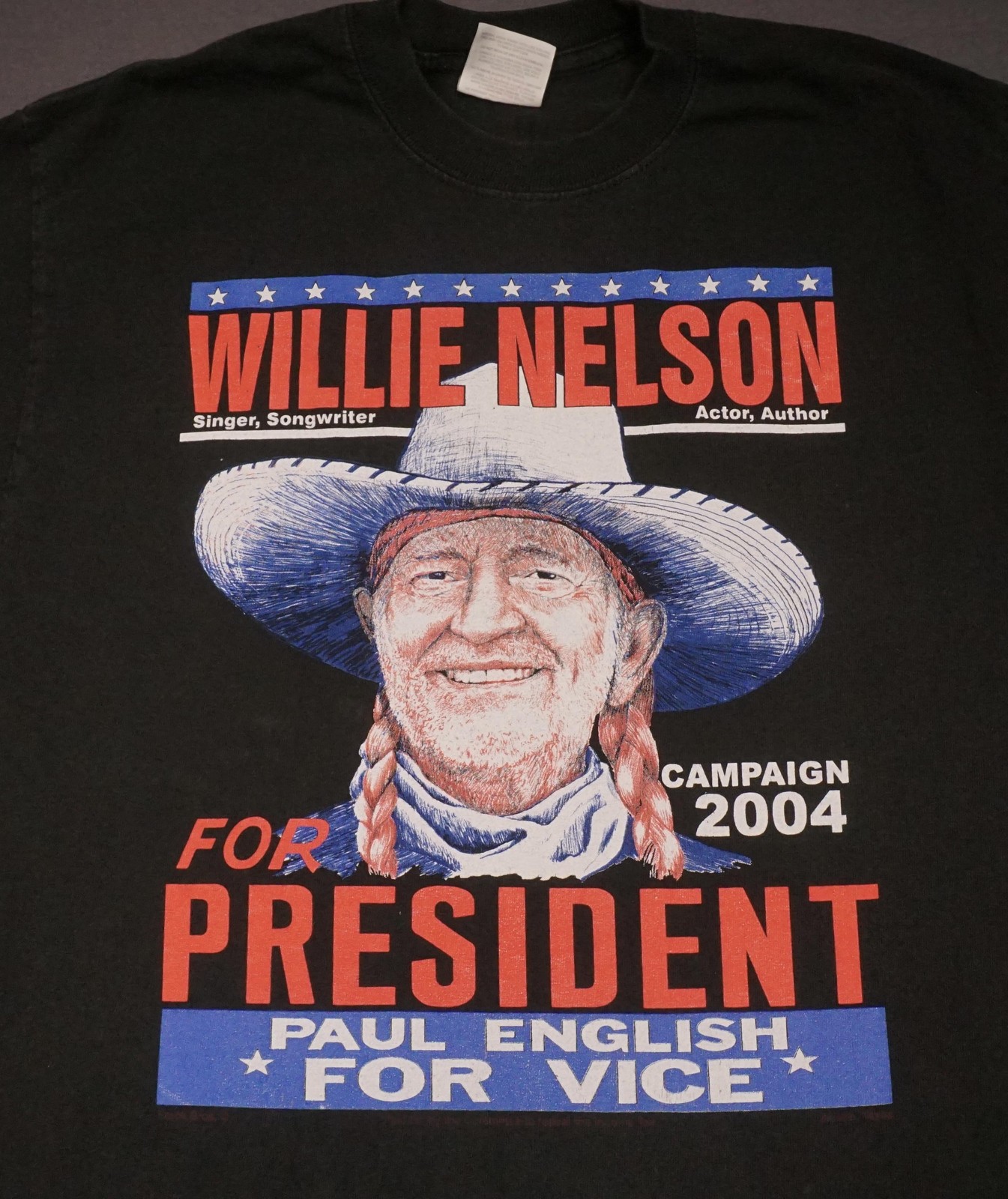 Vintage Willie Nelson For President Shirt Mens Large Black Paul English 2004 Tee