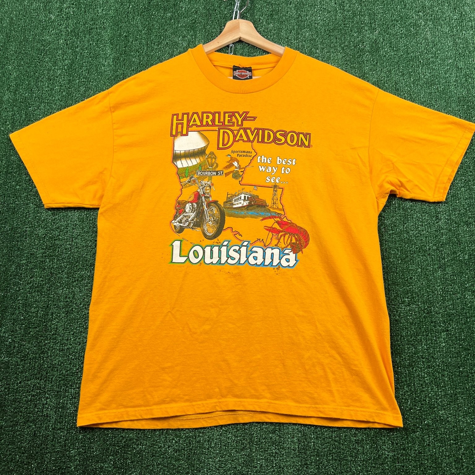 VTG Harley-Davidson T-Shirt Mens XL Yellow New Orleans Bourbon St Louisiana Y2K