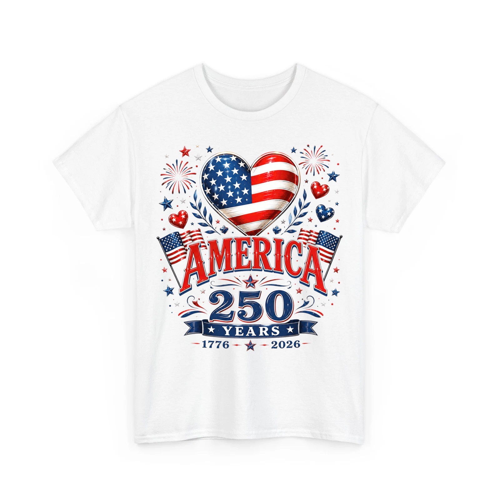 250th Anniversary America Flag Heart 250 Years 1776-2026 4th Of July T-Shirt