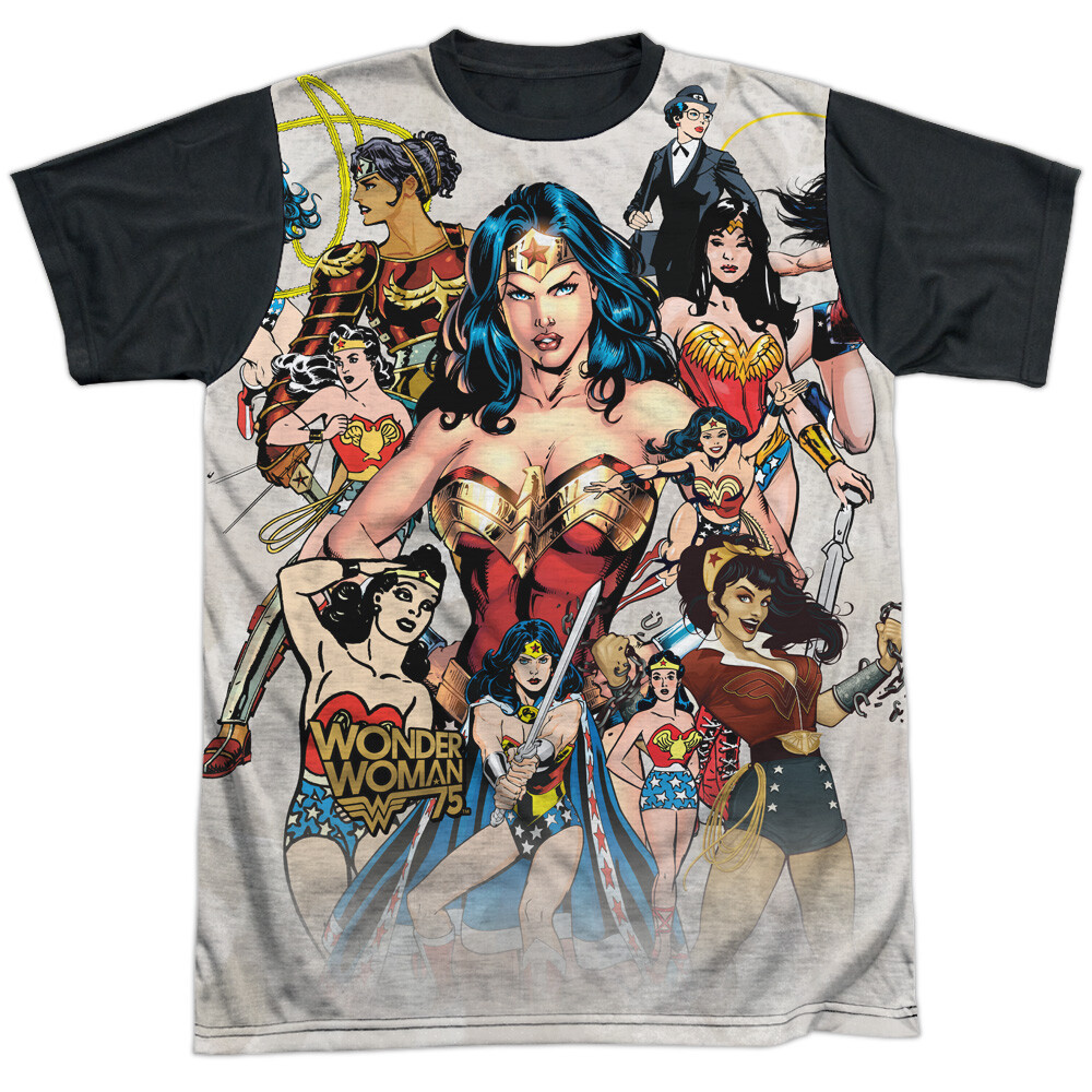 Wonder Woman 75Th Collage Adult Halloween Costume T Shirt (Black Back), S-3XL