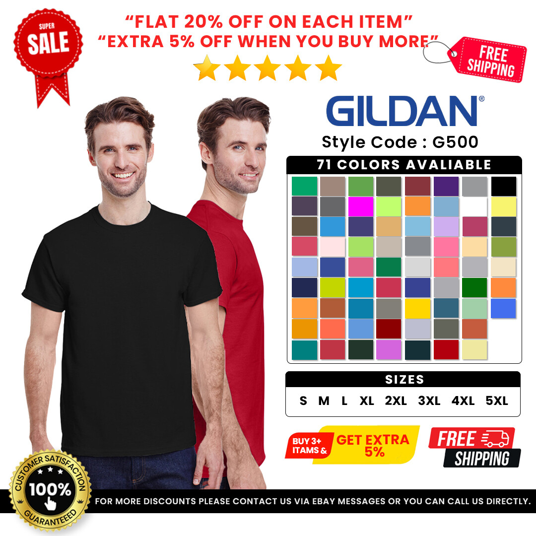 Gildan Mens G500 Heavy Cotton Plain Solid Short Sleeve Casual Blank T-Shirt