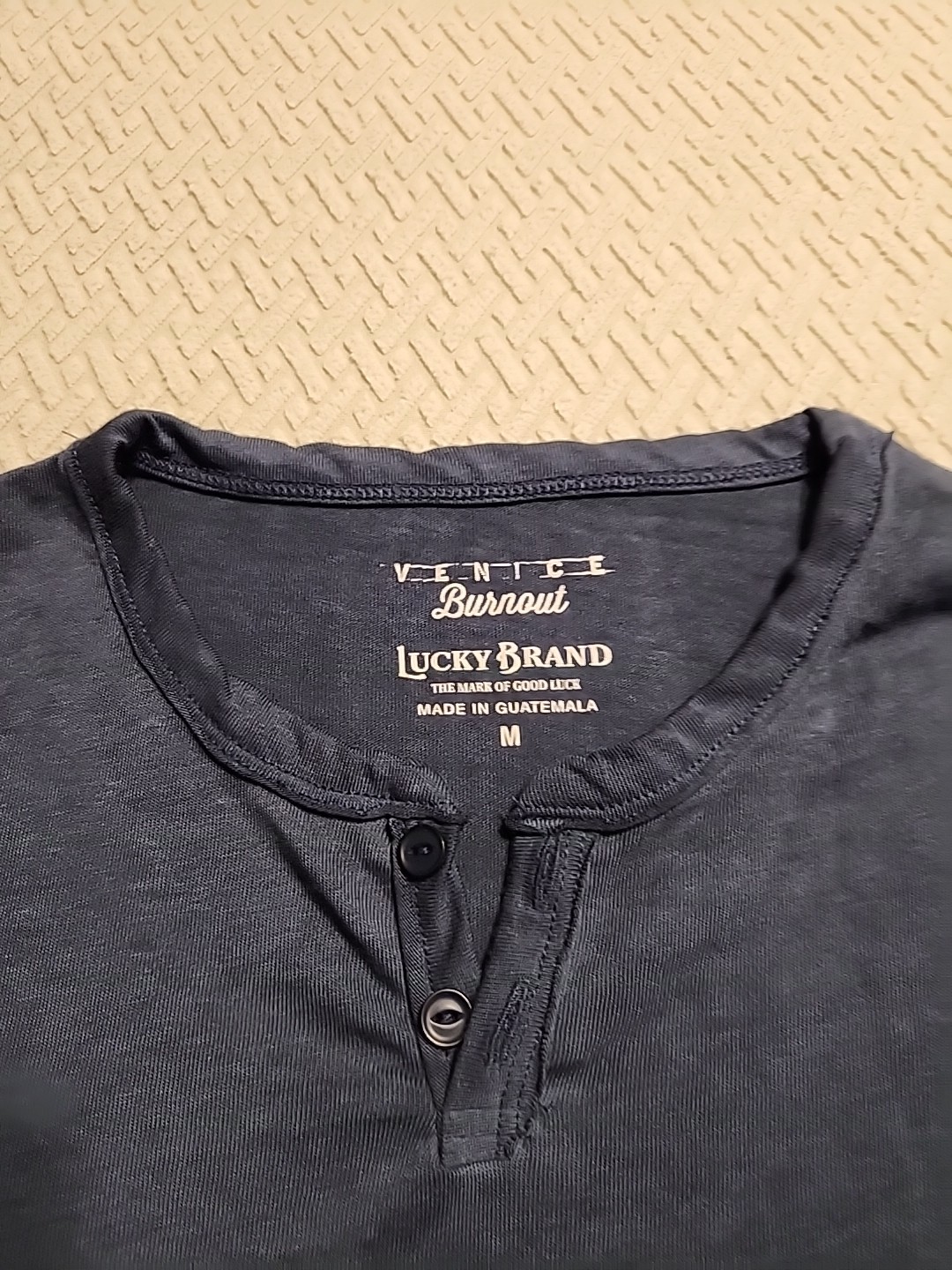 Lucky Brand Venice Burnout Mens M Long Sleeve Henley Shirt Denim Blue NWT