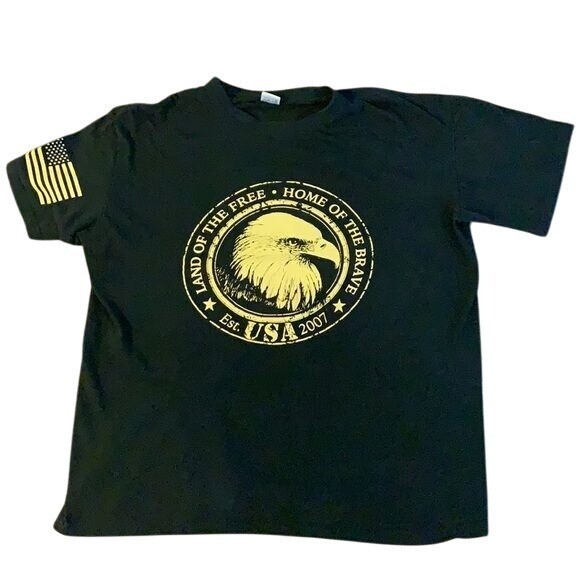 Land of the Free Home of the Brave T-shirt Men’s Large USA Flag Black Casual