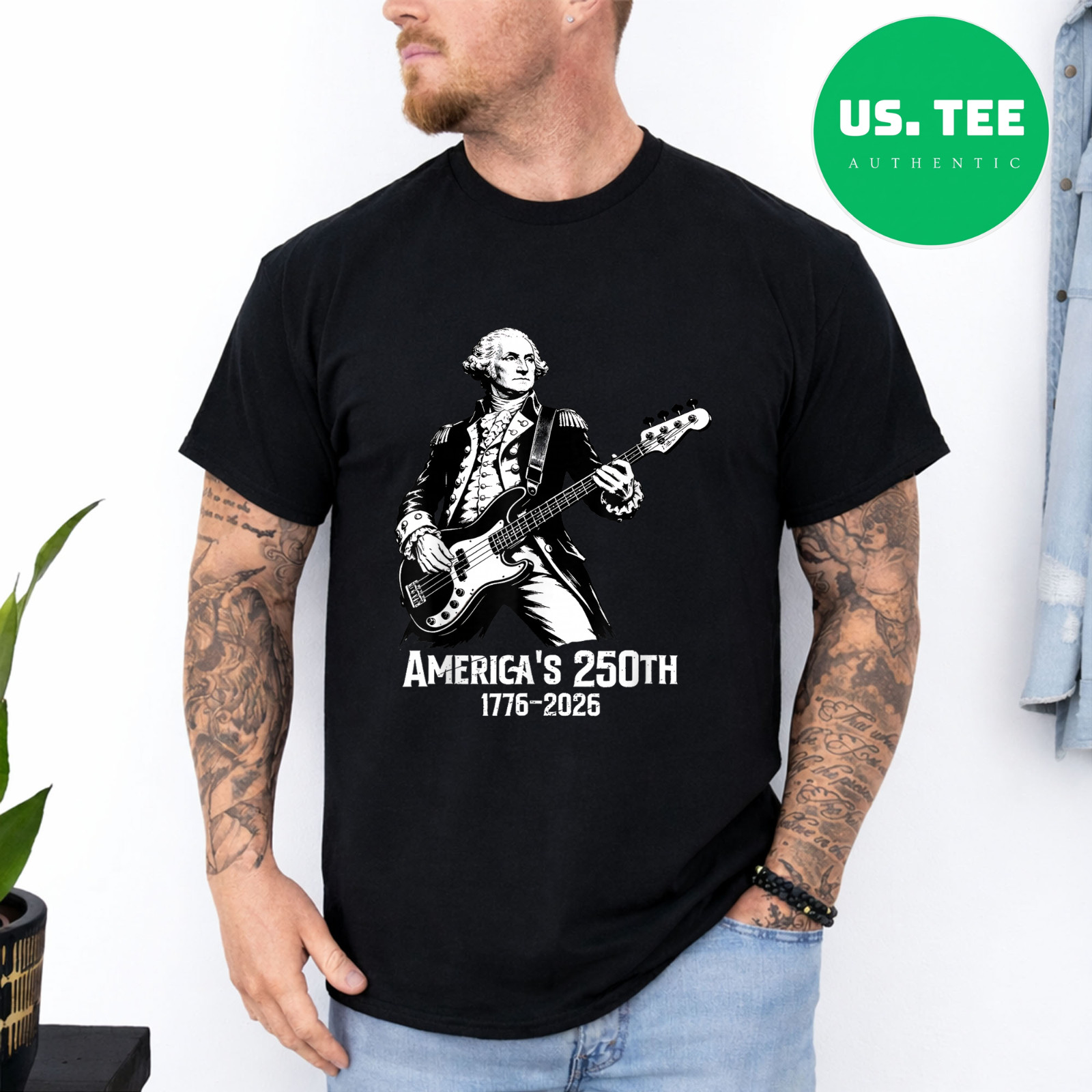 George Washington Playing Guitar 4th July 250th Anniversary Gifts T-Shirt
