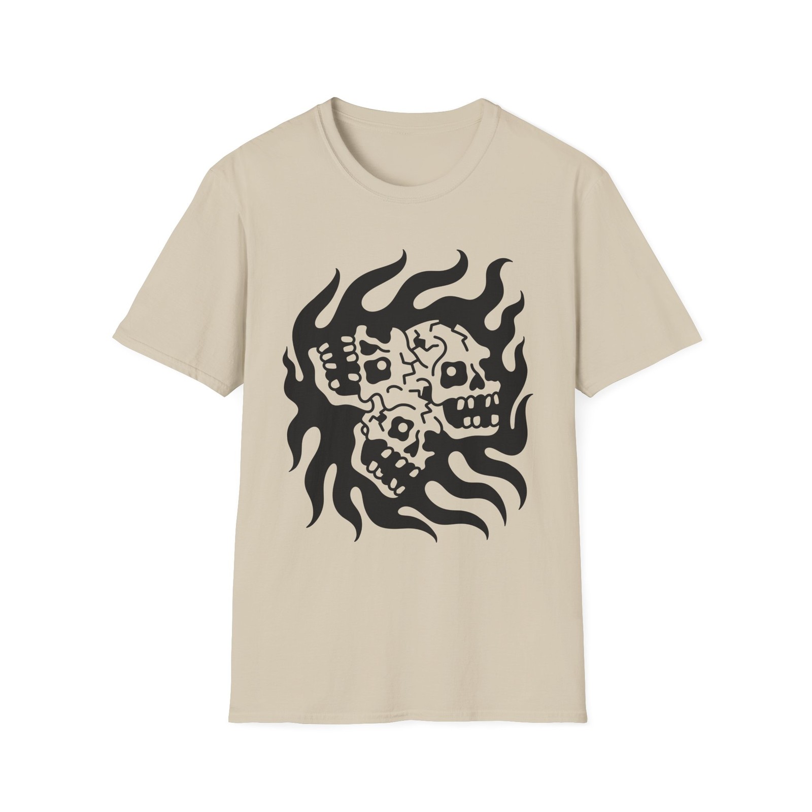 Tri Skull Flame Wheel Reaper Tee Shirt US Seller Unisex