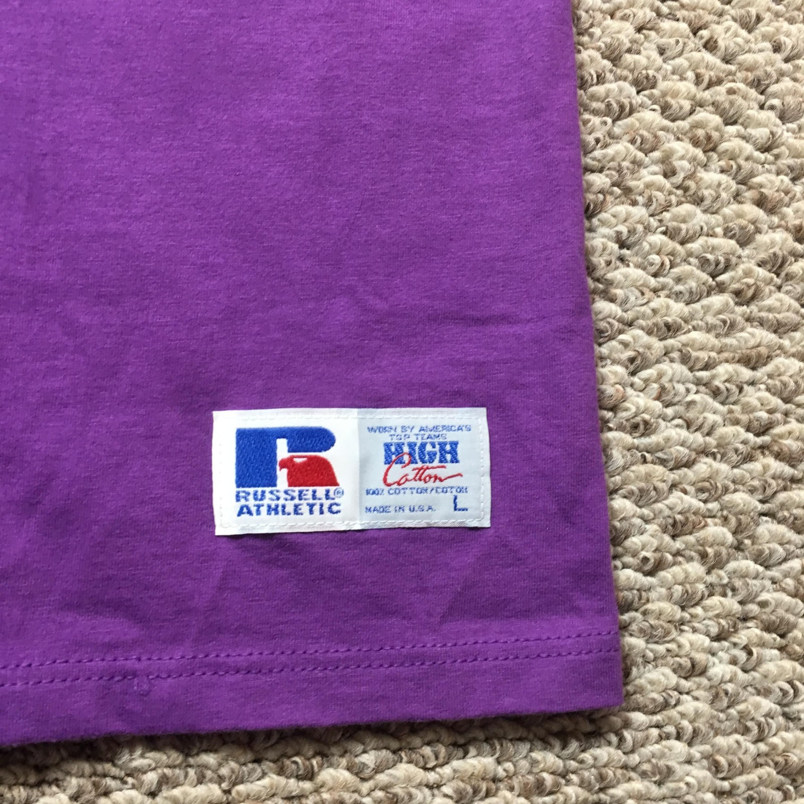 Vintage Russell Athletic Shirt Mens Large Purple Pocket High Cotton Tee USA NOS
