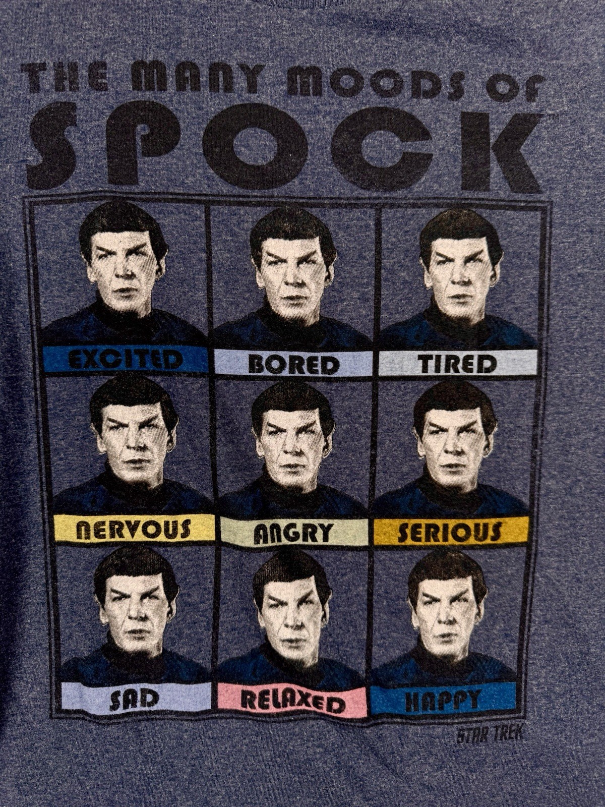 Star Trek Mens Blue The Many Moods of Spock T-Shirt Size M