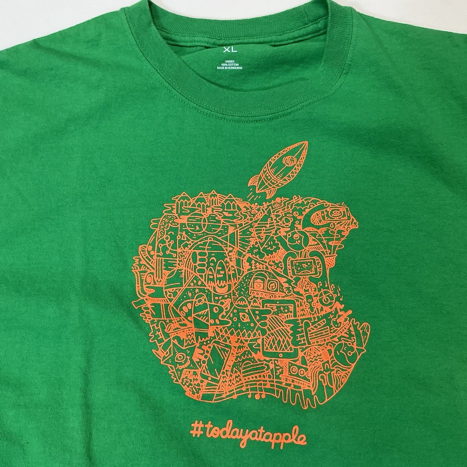Today at APPLE Computer Tee SHIRT Green Crew Neck Cotton T Rocket Unisex XL