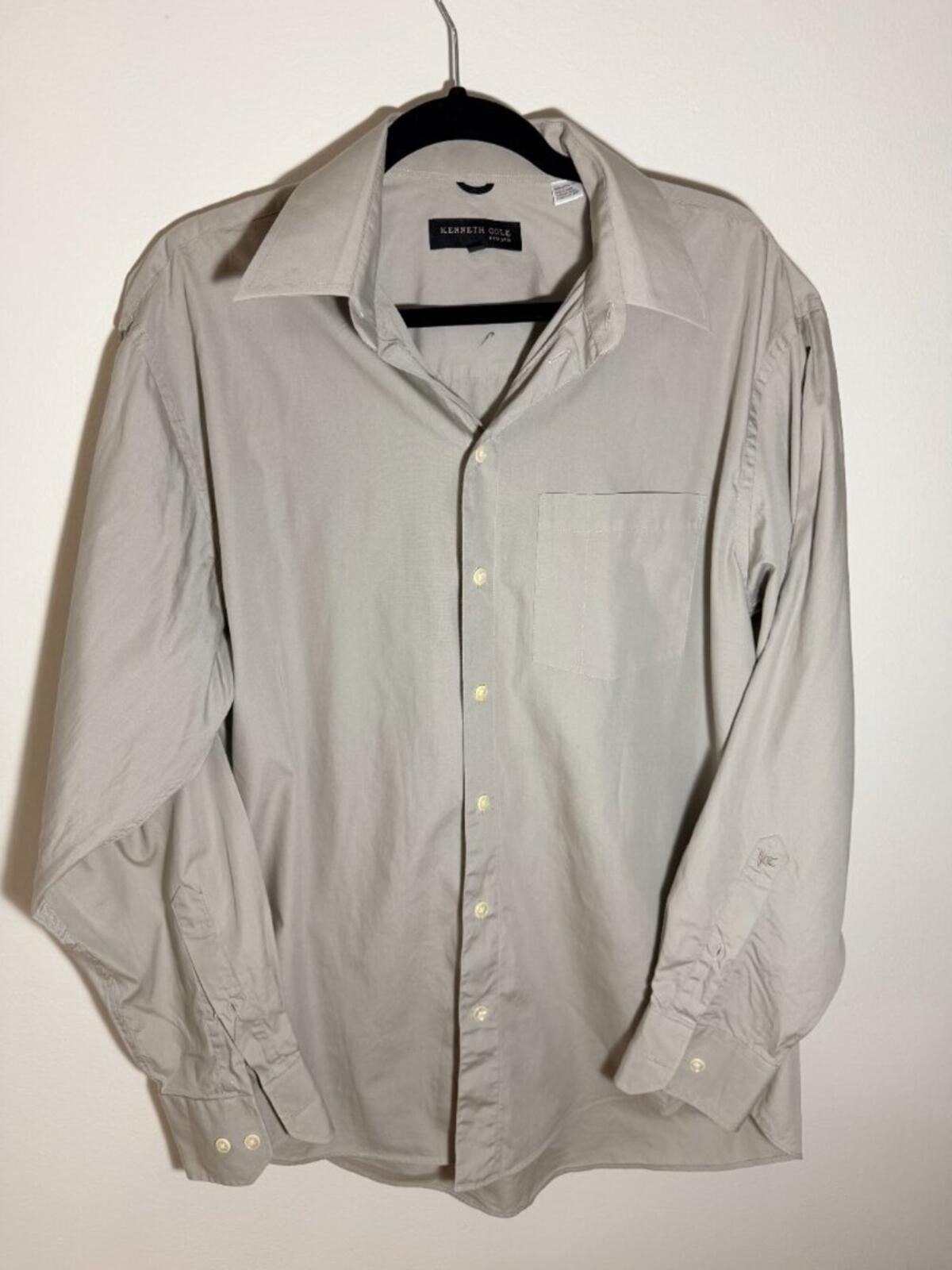 Kenneth Cole New York Cotton Blend Button Up Shirt Men’s Beige Minimalist Long