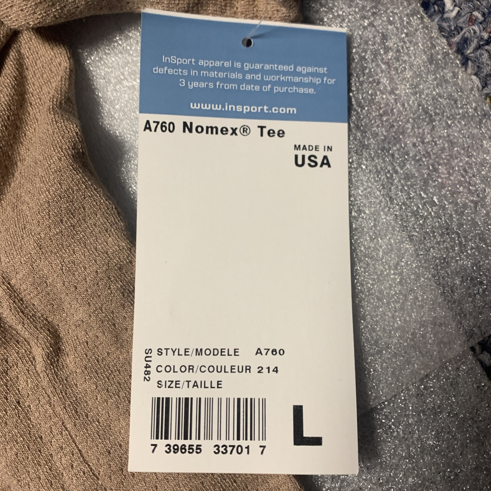 Insport A-760 Nomex Flame Resistant FR Brown T-Shirt Men’s Large Made in USA
