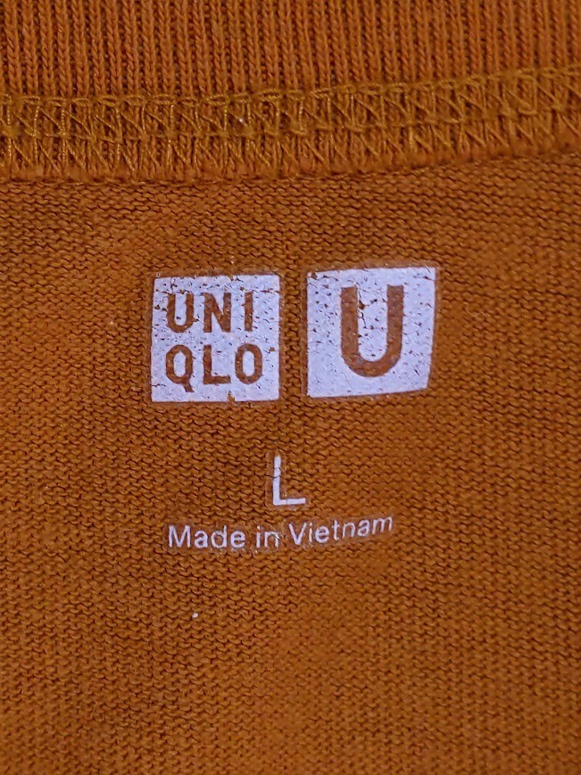 Uniqlo U Mens Large Burnt Orange Crewneck T-Shirt 100% Cotton Short Sleeve Basic