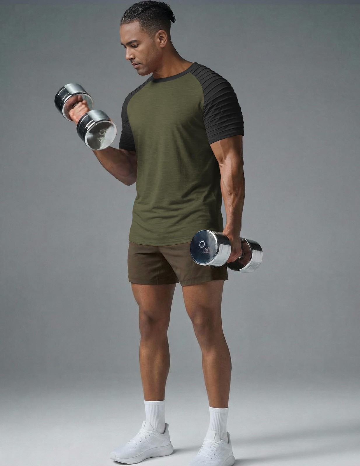 Men’s Muscle T-Shirt Pleated Raglan Sleeve Bodybuilding Gym Tee Short Sleeve …