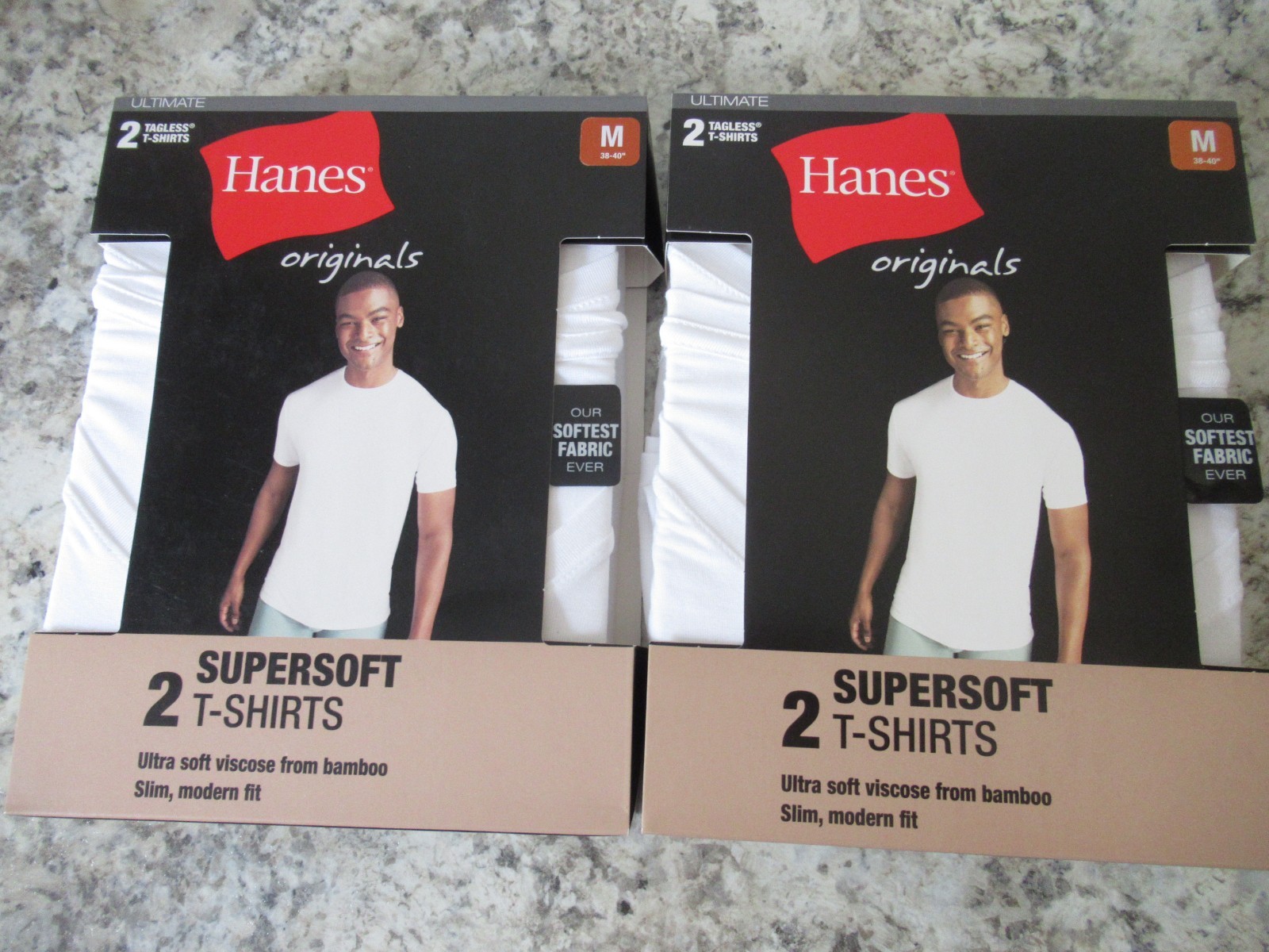 Hanes White T Shirts Size Med. Tagless 4 Total Softest Supersoft Slim Modern Fit