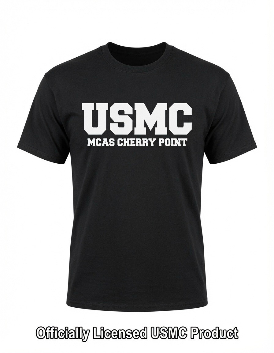 UNITED STATES MARINE CORPS – “USMC MCAS CHERRY POINT” – Black T-Shirt -Sz LARGE