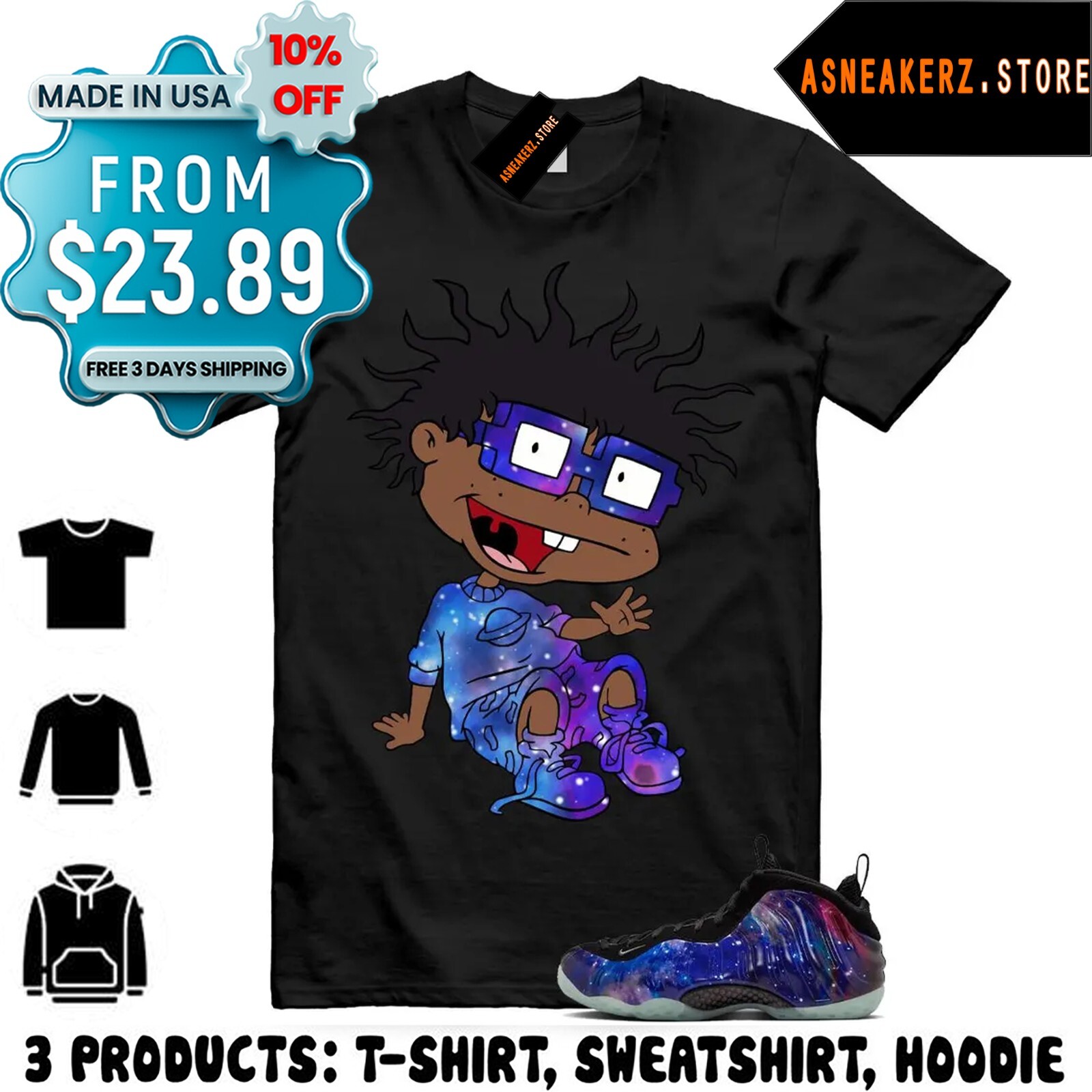 Tee Shirt Matching Foamposite One Galaxy 2025 To Match Sneaker Chuckie Rugrats