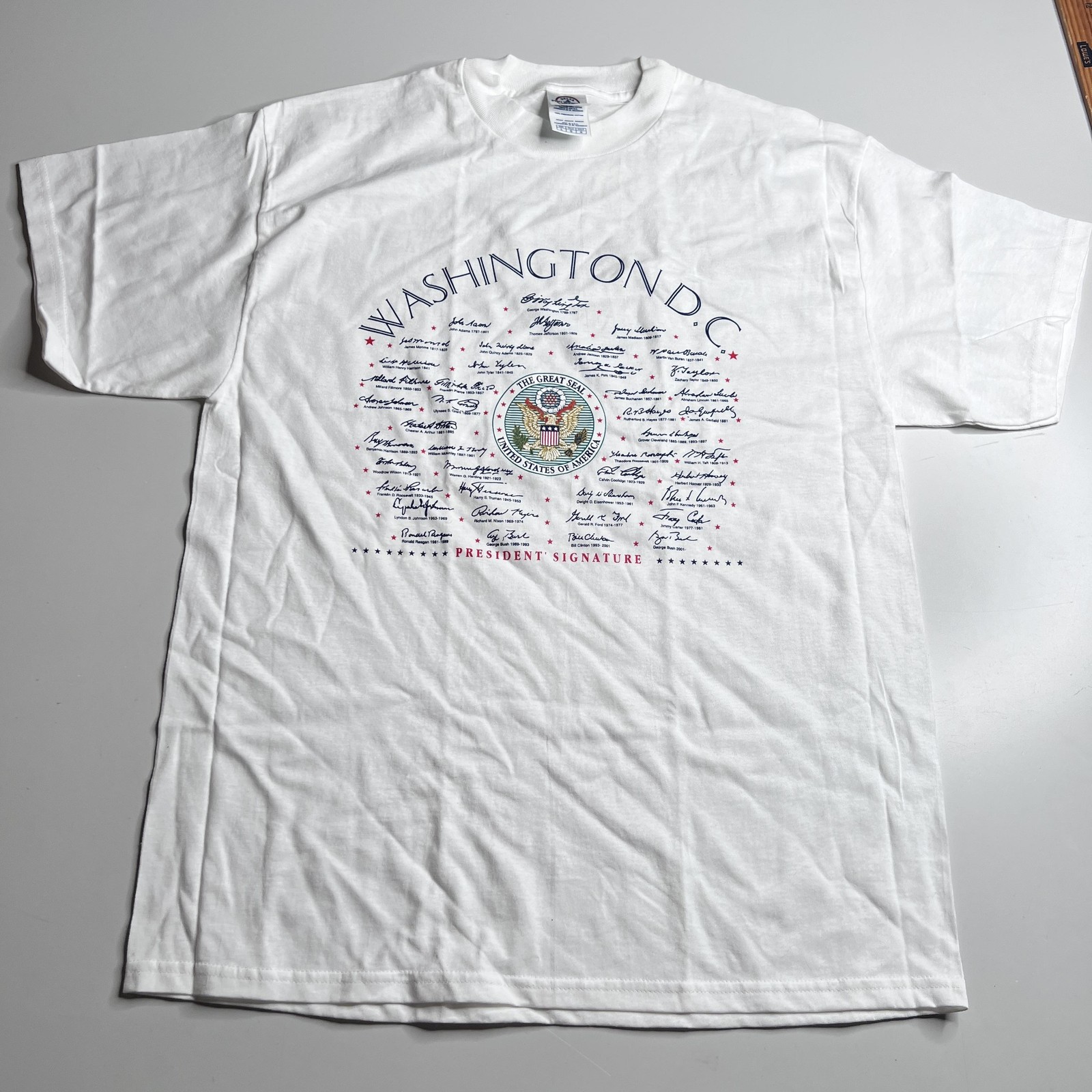 Washington DC Presidents Signatures Shirt Mens Large White Delta Pro Weight