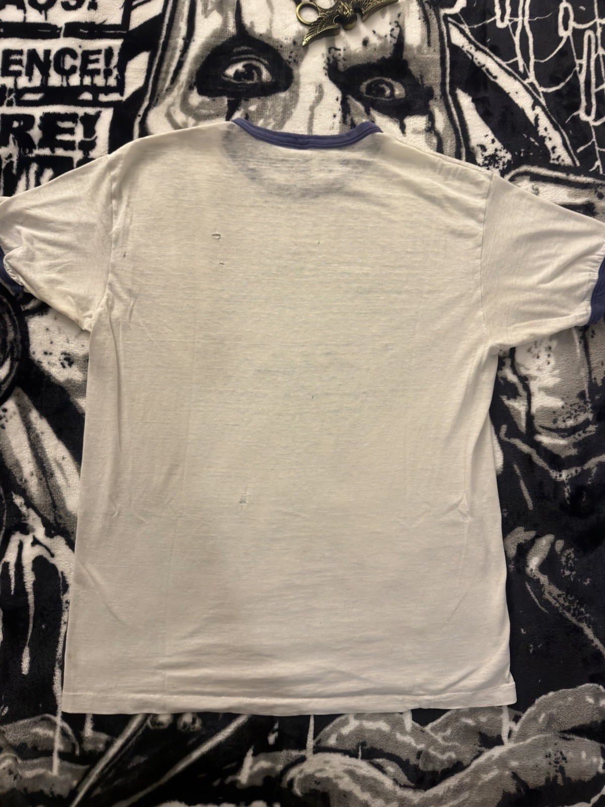 70s Hanes Quabbin Dive Shop Cayman Islands White/Blue Ringer Graphic T-Shirt L