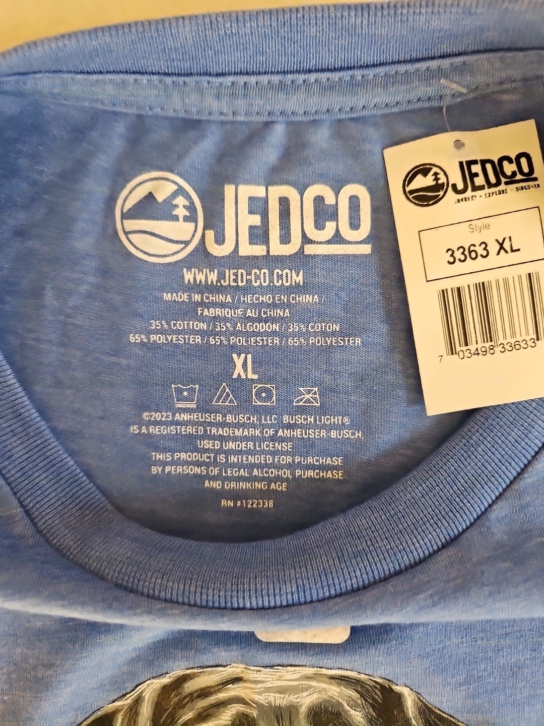 Jed-Co x Anheuser Busch Good Boy Busch Light T-Shirt Soft Blue Men Size XL New