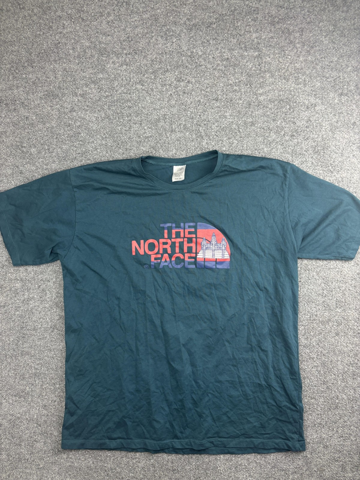 North Face Shirt Mens 2XL Green Graphic Logo Angkor Wat Temple Cotton Tee