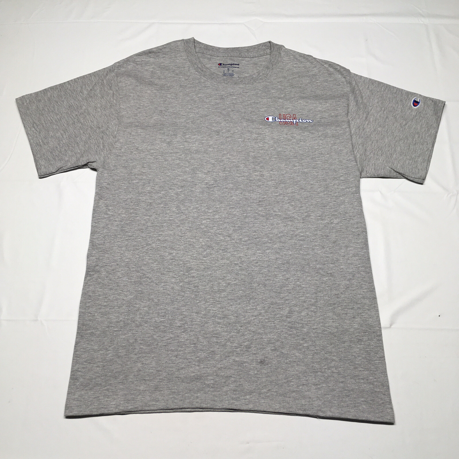 Champion Script Logo T-Shirt Men’s Medium Gray Hip Hop Hipster Sportswear Y2K
