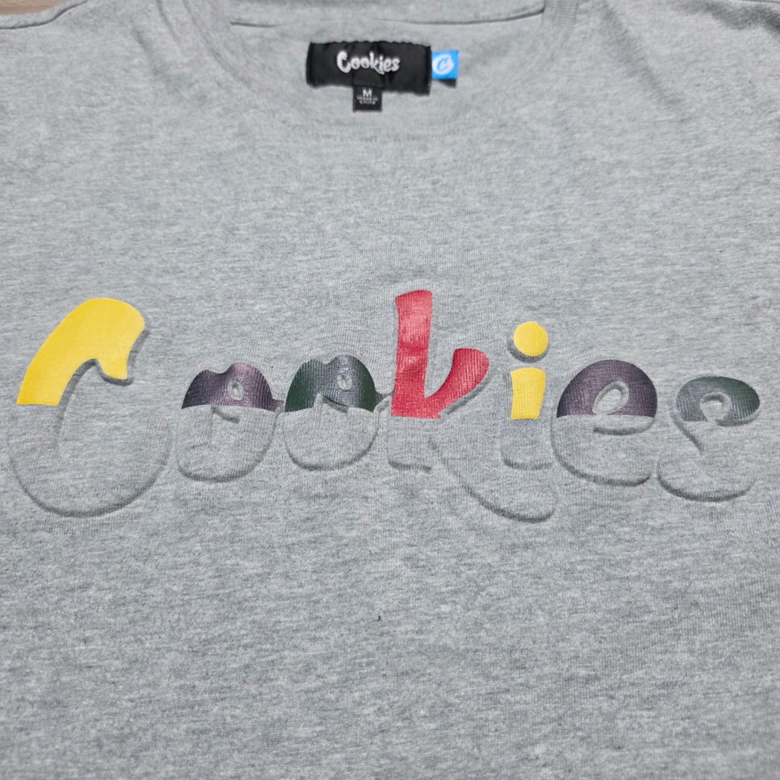 Cookies T-Shirt Mens Medium Gray Multi-Color Puff Print Logo Streetwear Tee