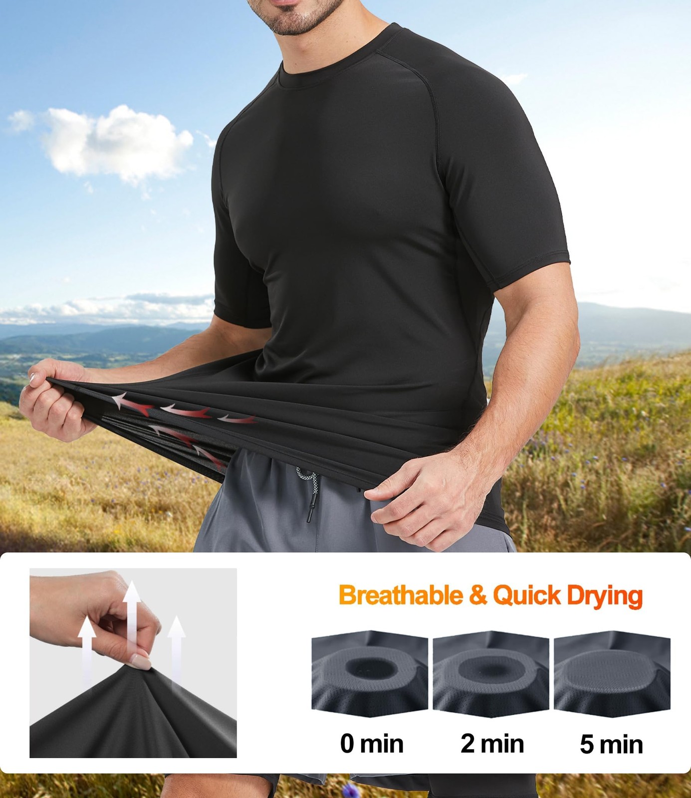 5 Pack Men’s Compression Shirts Short Sleeve Cool Dry Sports Athletic Workout…