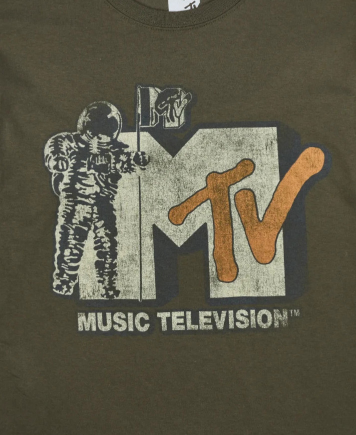 MTV Mens Music Television Spaceman Graphic Military Green Shirt New XL