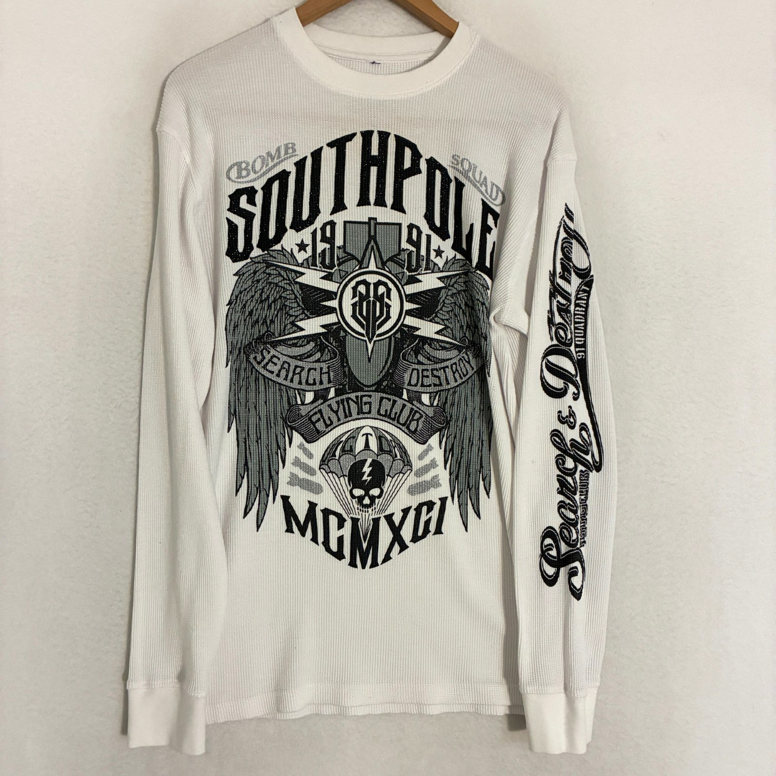 Vtg Southpole Thermal Shirt Mens Fits M/L Waffle Tattoo Grunge Street Y2K Hardy