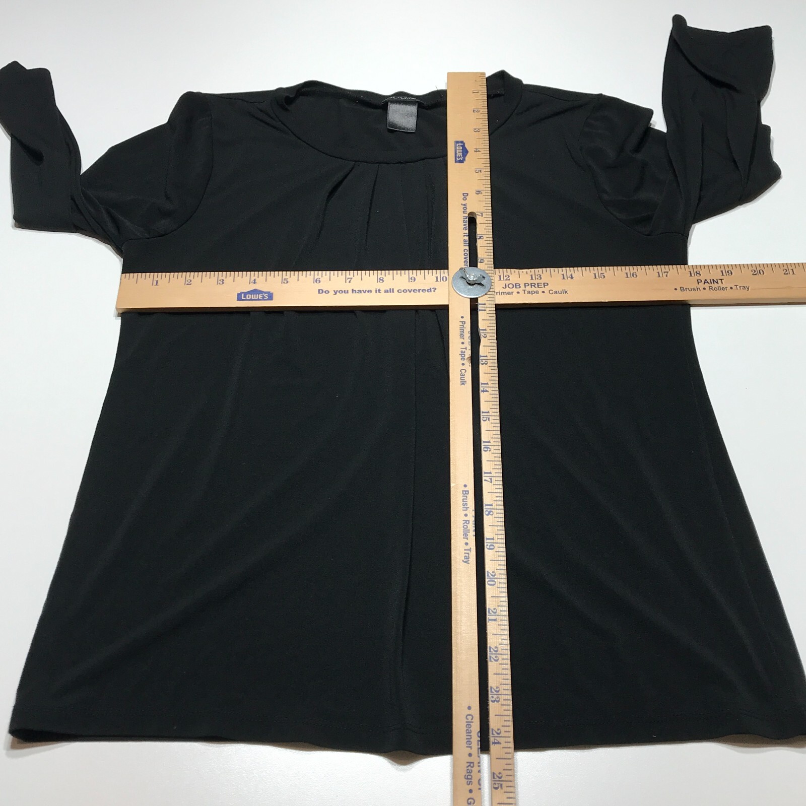 Ann Taylor Top Womens Size M Pleated Neck Crop Sleeve Blouse Black Stretchy