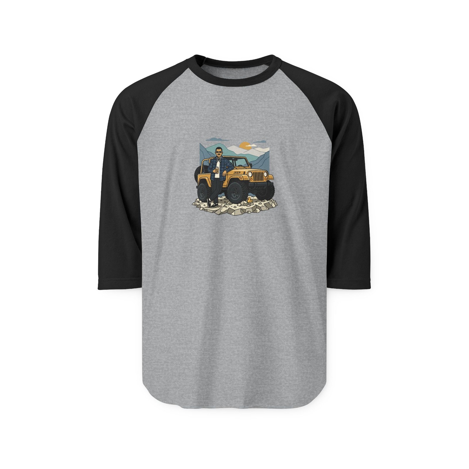 Jeep in the Mountains Chillin Unisex Three-Quarter Sleeve Raglan Shirt