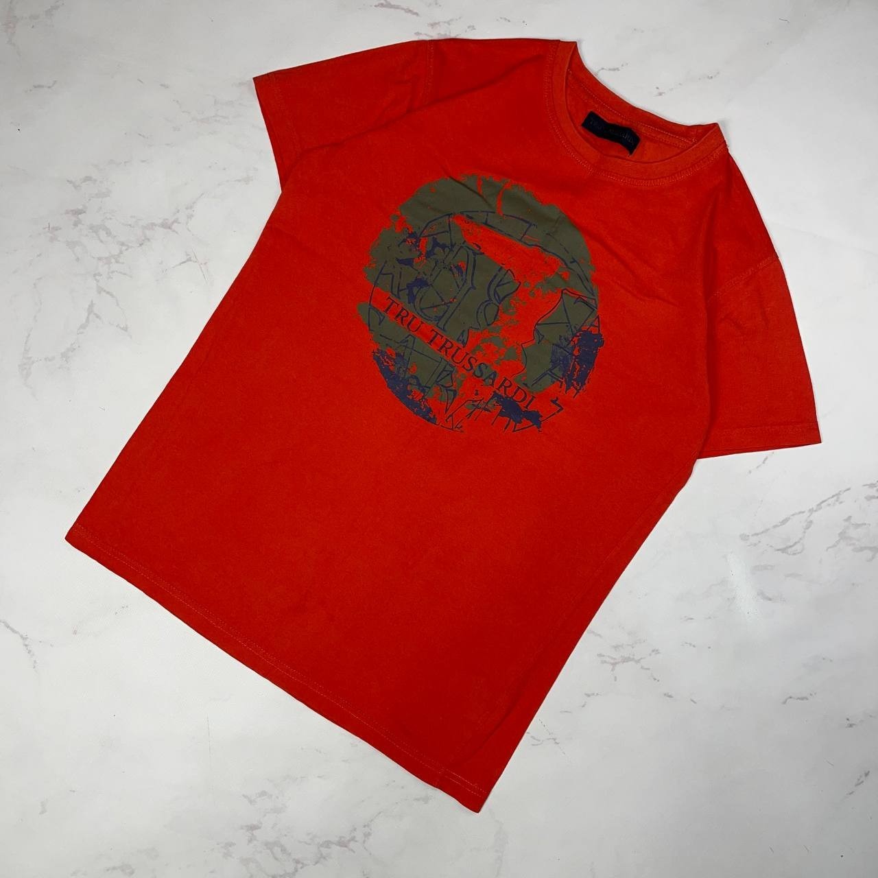 Vintage T-shirt Trussardi Big Logo Luxury tee Short Sleeve Red Size S