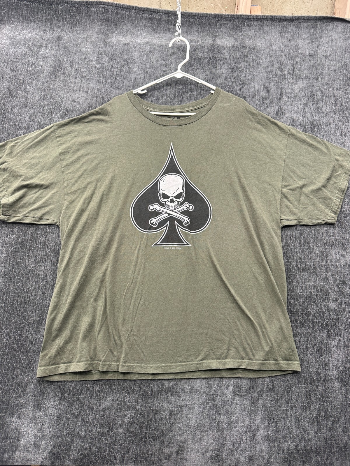 Vintage Rothco T Shirt Mens 3XL Olive Green Skull Crossbones Black Ink Design
