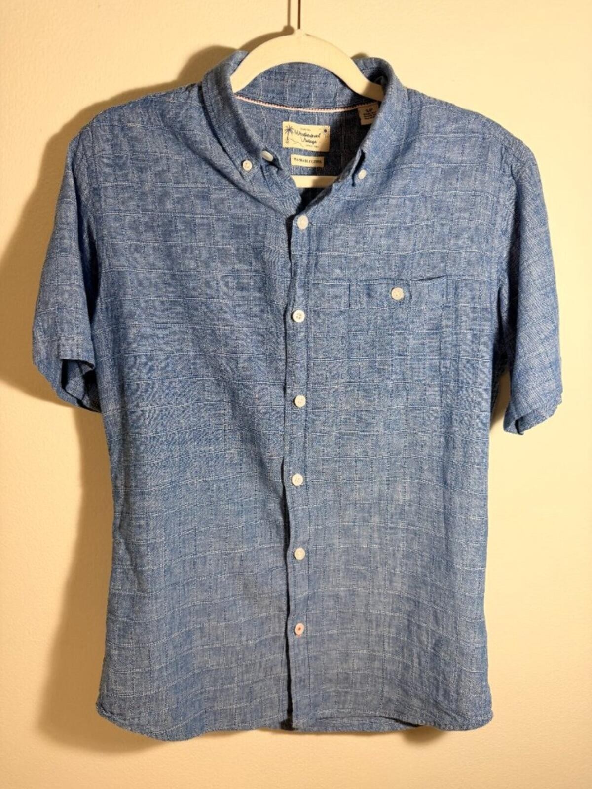 Weatherproof Vintage Linen Blue Short Sleeve Button Up Shirt Size S