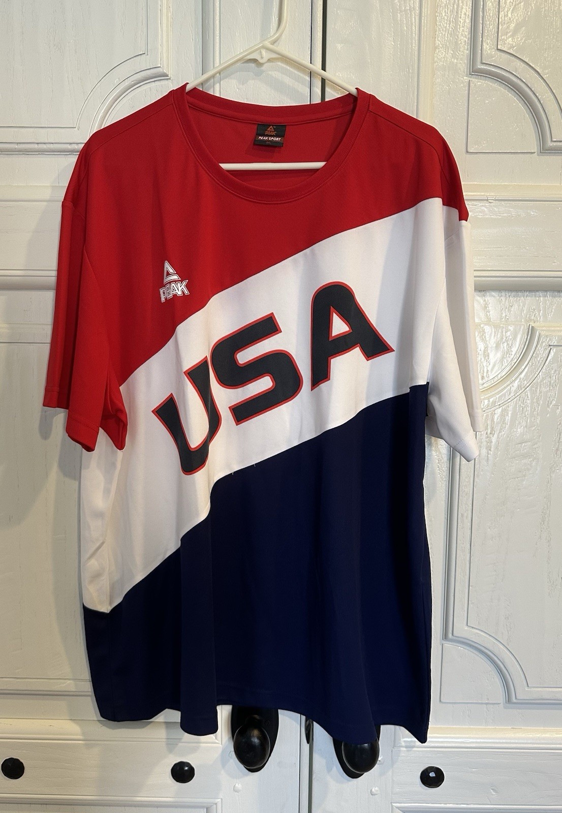 Peak Men’s USA Team 100% Polyester Tee Shirt – 2XL – Red, White, Blue