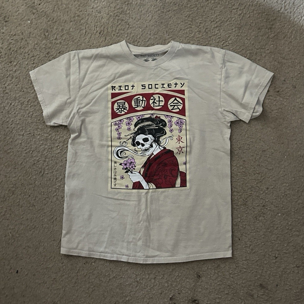 Riot Society Men’s M White Crew Neck Short Sleeve Graphic Skull T-Shirt