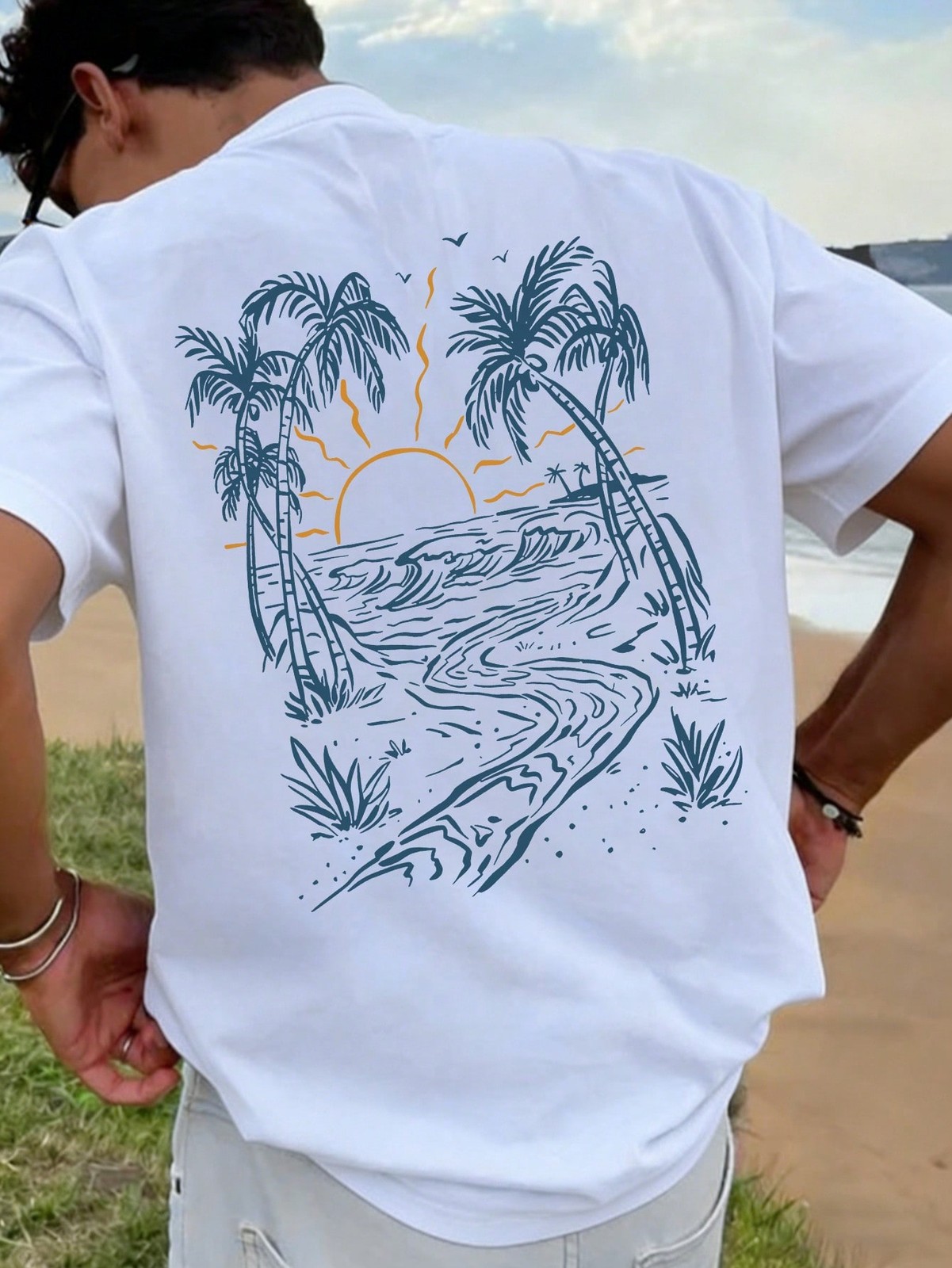 Coastal Men’s Vacation Style Island Element Printed Short Sleeve T-Shirt