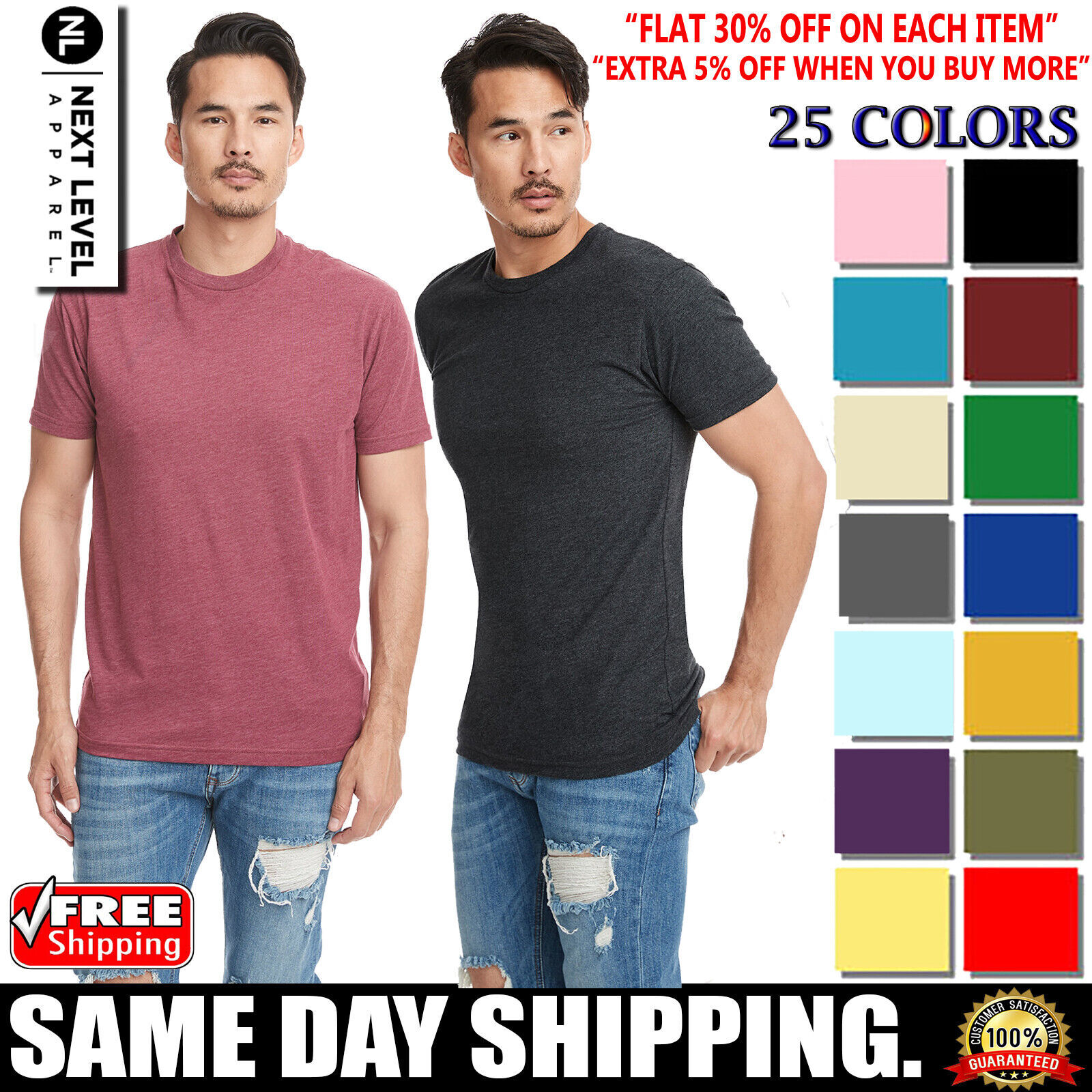 Next Level Men’s Sueded Crew Neck Premium Fit T-Shirt Short Sleeves T-Shirt 6410