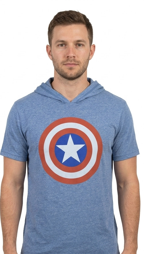Marvel Mens Captain America Shield Hooded Hoodie Short Sleeve Shirt NWT S-XL
