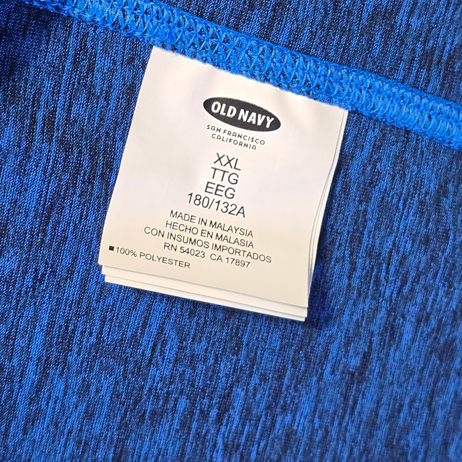 Old Navy FAST DRY MENS 2XL XXL Shirt BLUE Performance Running Fitness Core NWT