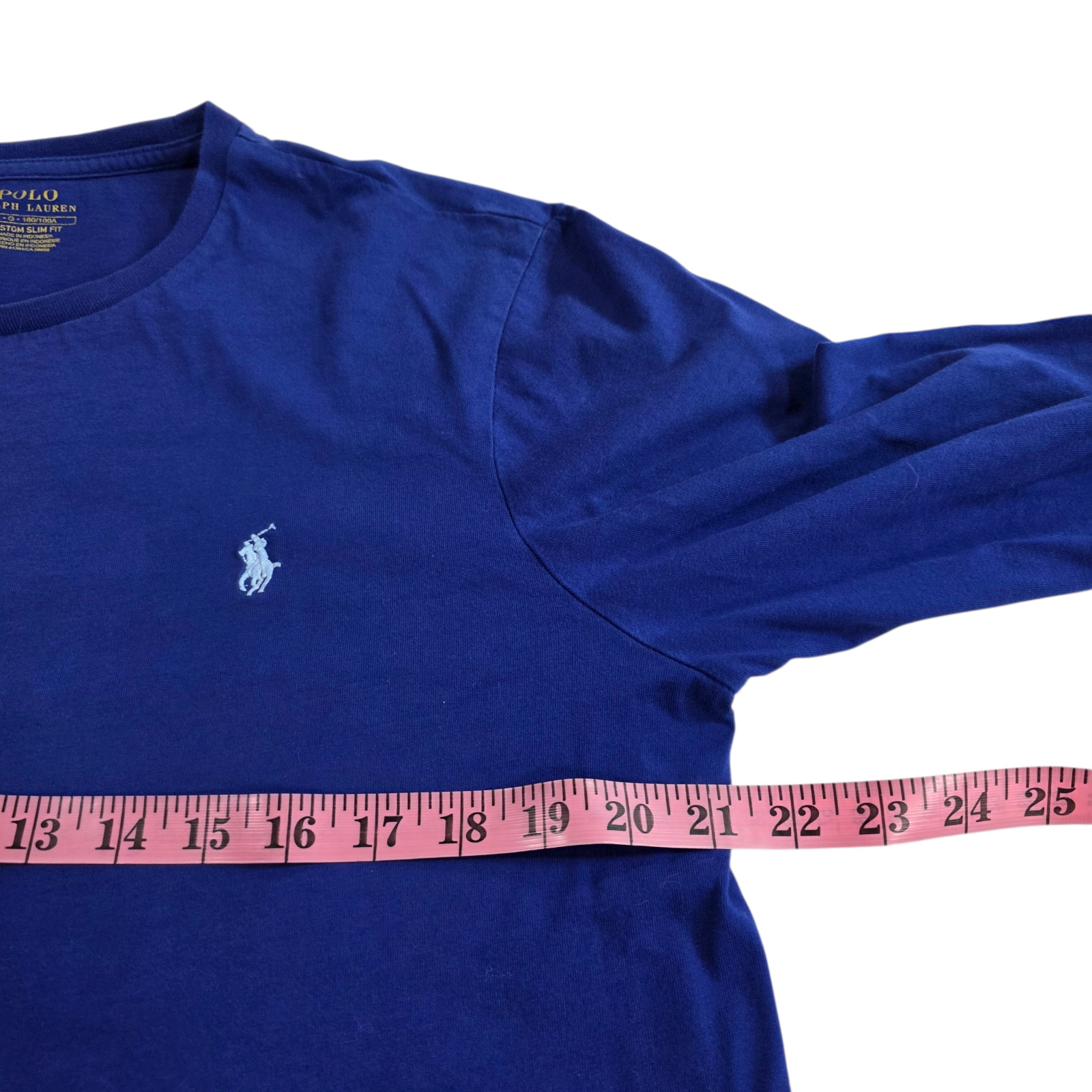 Polo Ralph Lauren T-Shirt Mens Large Blue Custom Slim Fit Crew Neck Long Sleeve