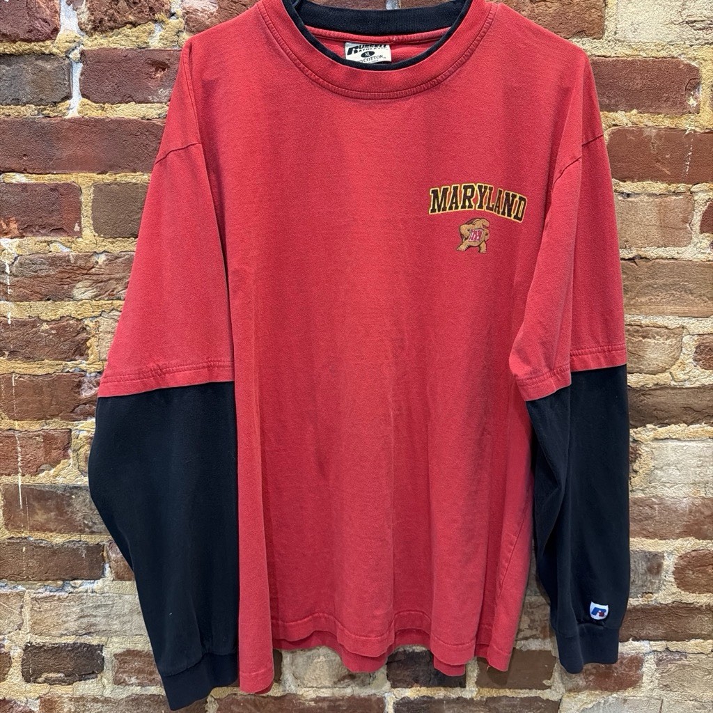 Russell Maryland Terrapins Testudo Double-Sided Embroidered Tee XL Red Black