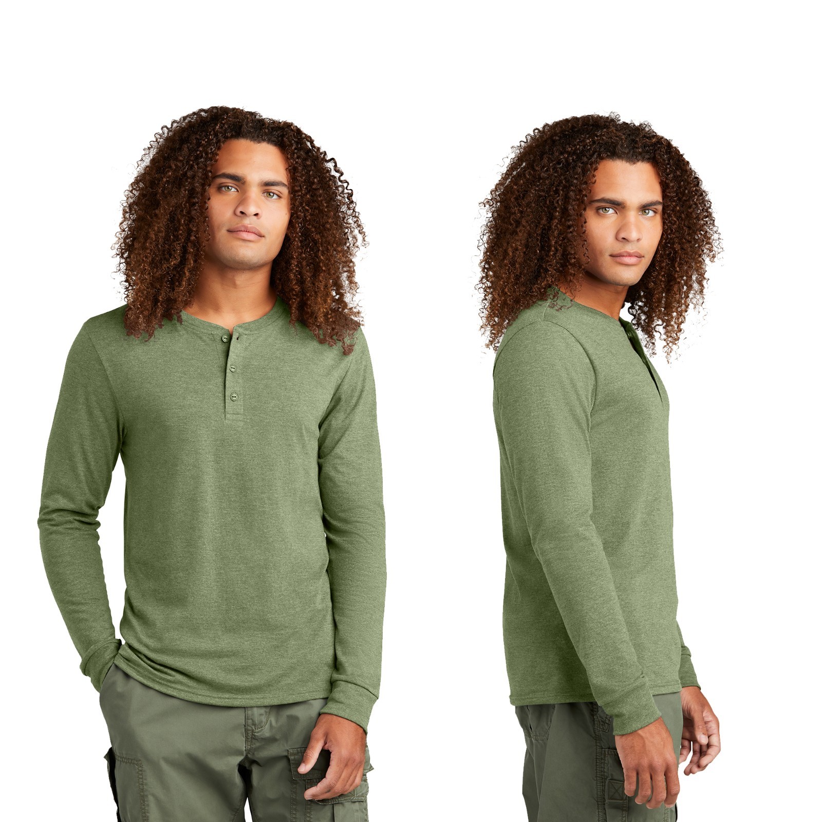 Men’s District Perfect Tri Heavy Long Sleeve Plain Henley Casual Wear DT145