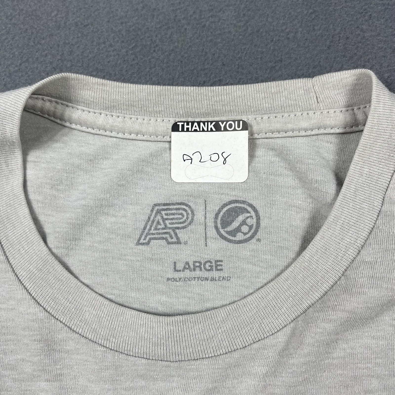 AP Logo Shirt Mens Large Gray Poly Cotton Blend Graphic Evolution Tee Casual