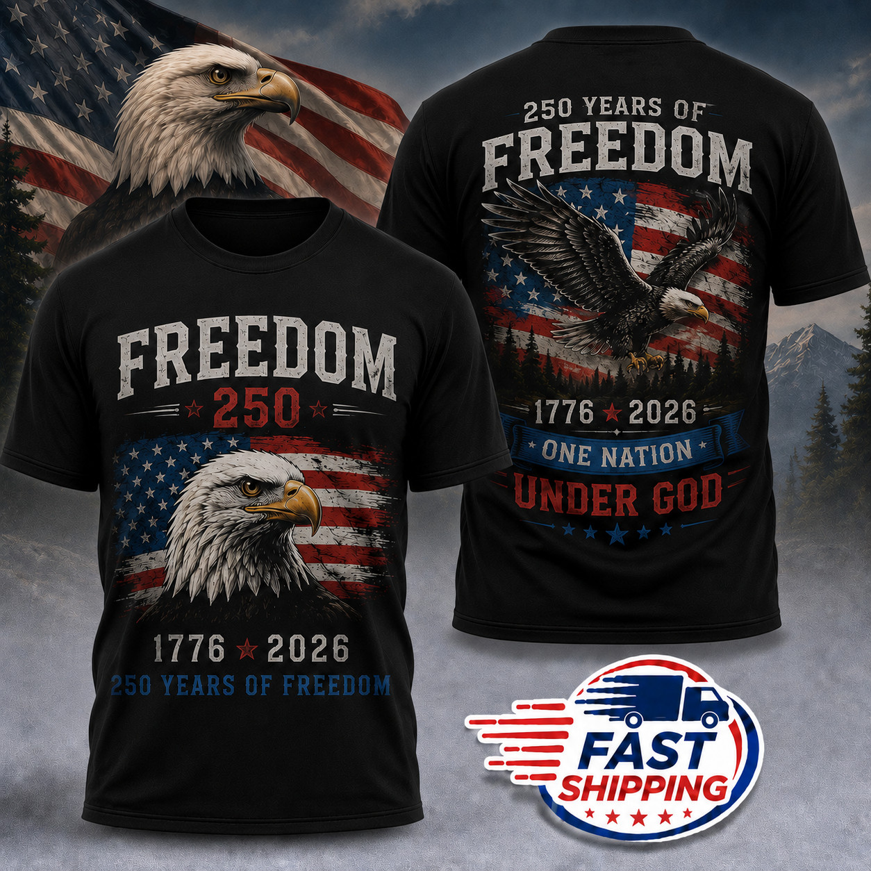 USA 250 Years Anniversary T-Shirt 1776-2026 Patriotic American Flag Tee (S-5XL)