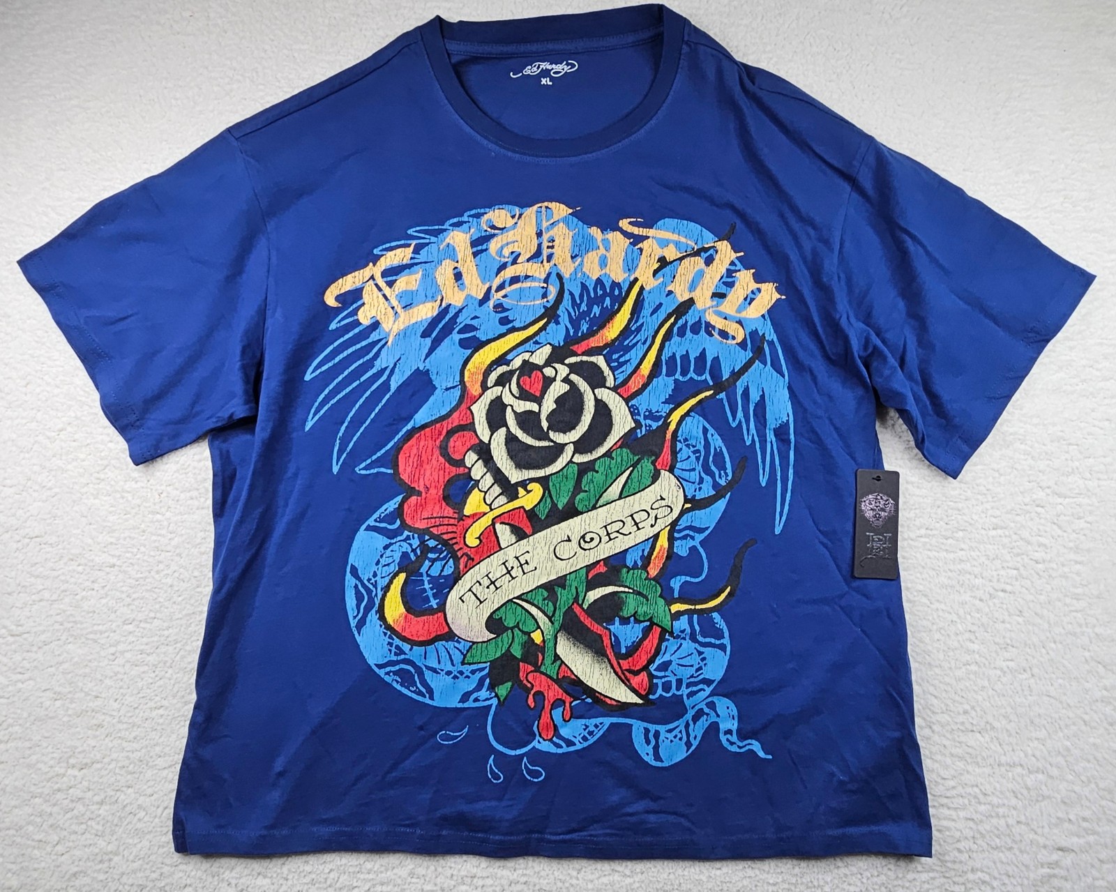 Ed Hardy The Corps T Shirt Rose Tattoo Graphic Print French Blue PICK YOUR SIZE
