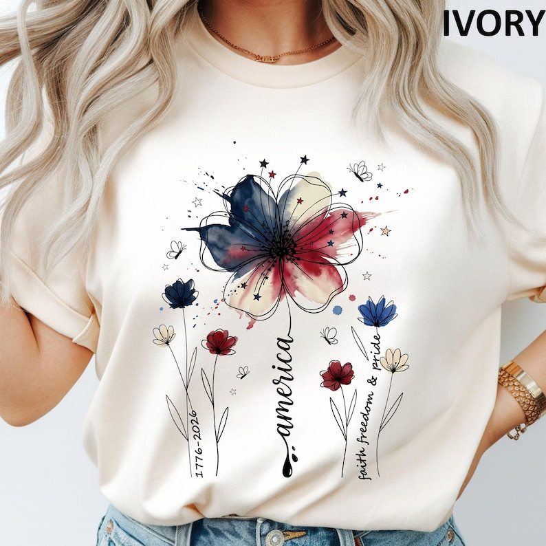 Comfort Colors American Floral Shirt Patriotic Wildflower USA 250th Tee
