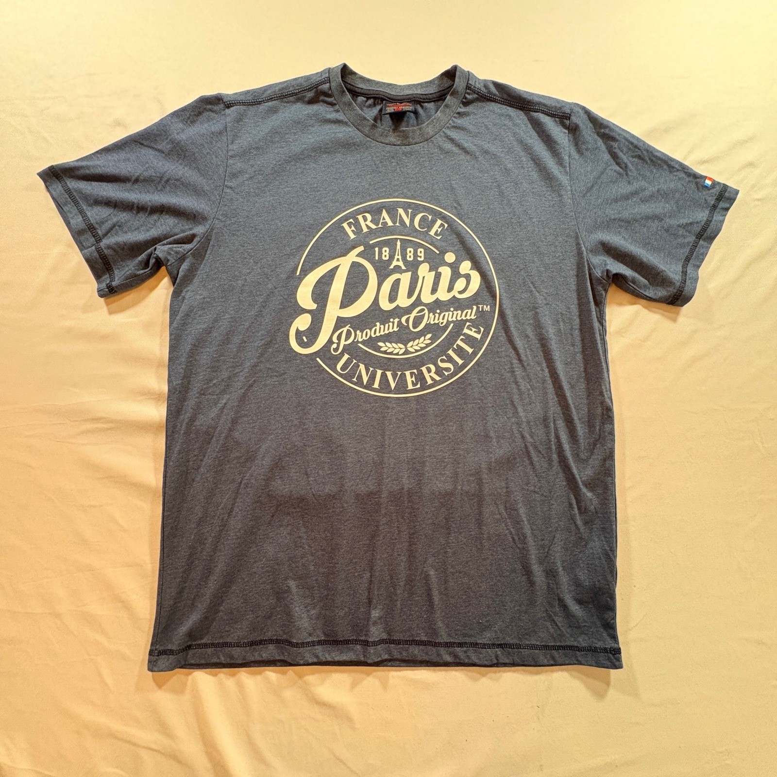 Paris France Universite Graphic T-Shirt Mens Large Navy Blue Cotton Blend Tee