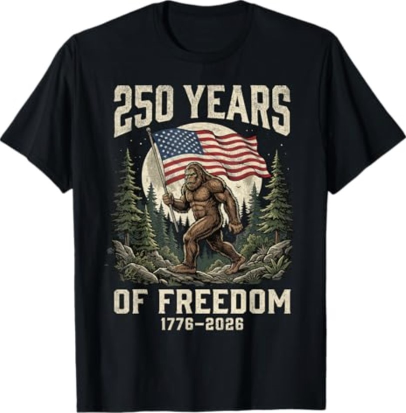 Bigfoot Patriotic 250 Years of Freedom American USA Flag T-Shirt